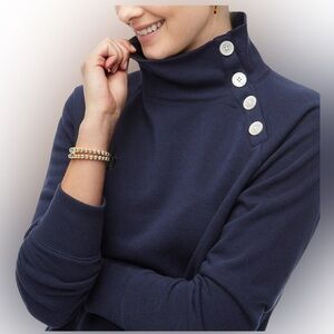 J Crew Elevated Oversized Navy Sweatshirt with Funnel Neck and Buttons Size XS